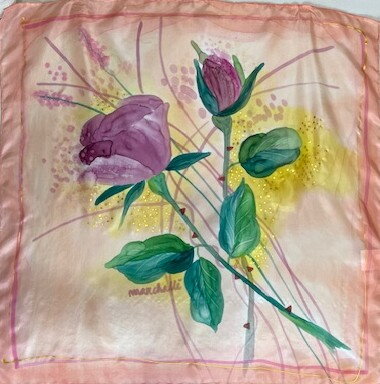 Hodvábna ručne maľovaná šatka - dve ruže