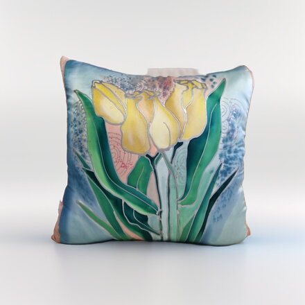 Hodvábny ručne maľovaný vankúš - tulipány