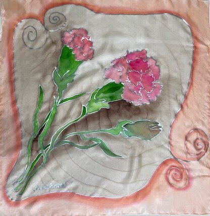 Hodvábna ručne maľovaná šatka - karafiát