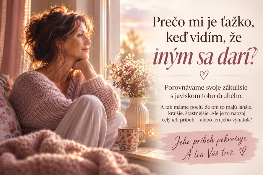 Zamyslená žena pri okne - článok o porovnávaní sa s druhými a pocite, že iným sa v živote darí viac.