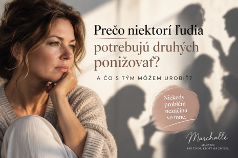 Žena zasiahnutá ponižujúcimi slovami druhého človeka - ilustrácia k článku o ponižovaní, sebahodnote a sebaúcte.